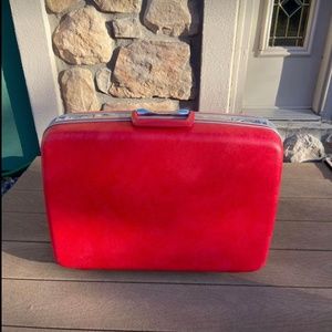 RED VINTAGE SAMSONITE 1970’s SUITCASE PINK CORAL HARD SHELL LUGGAGE